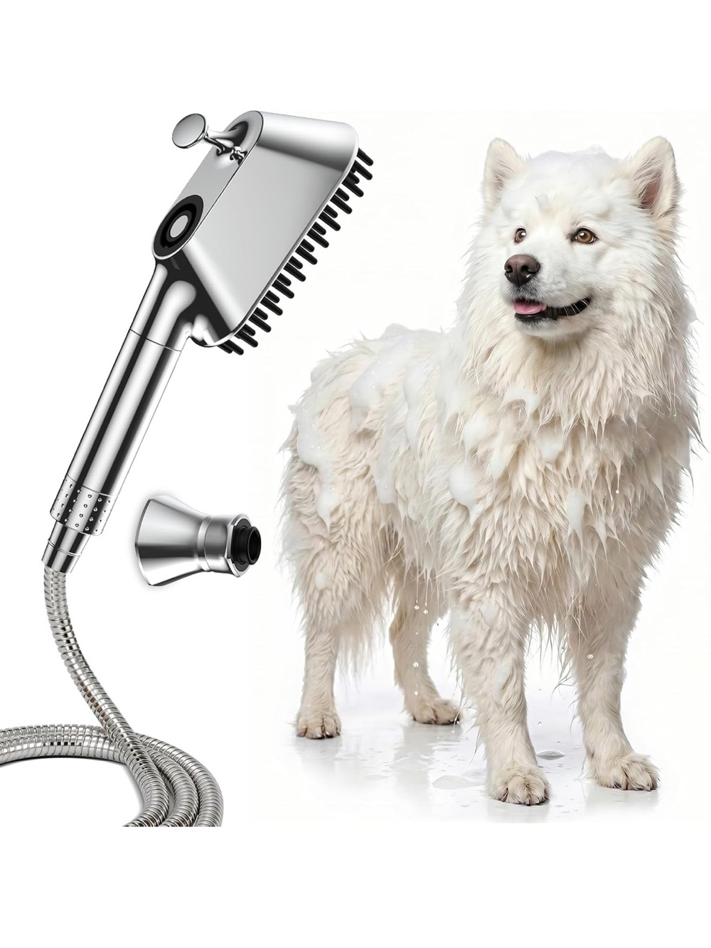 Dog Shower Attachment for Thick Haired Dogs, Magnetic Tool-Free Holder & Ergonom